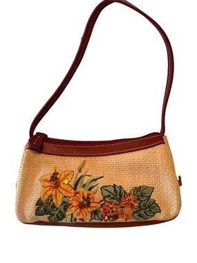 Aigner Mini Purse In Straw With Sequined Lilies 8 1/4” x 4”